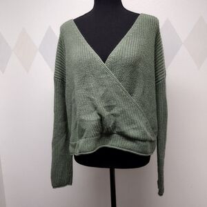 Moon and Madison Anthropologie faux wrap sweater w strap across the back size L